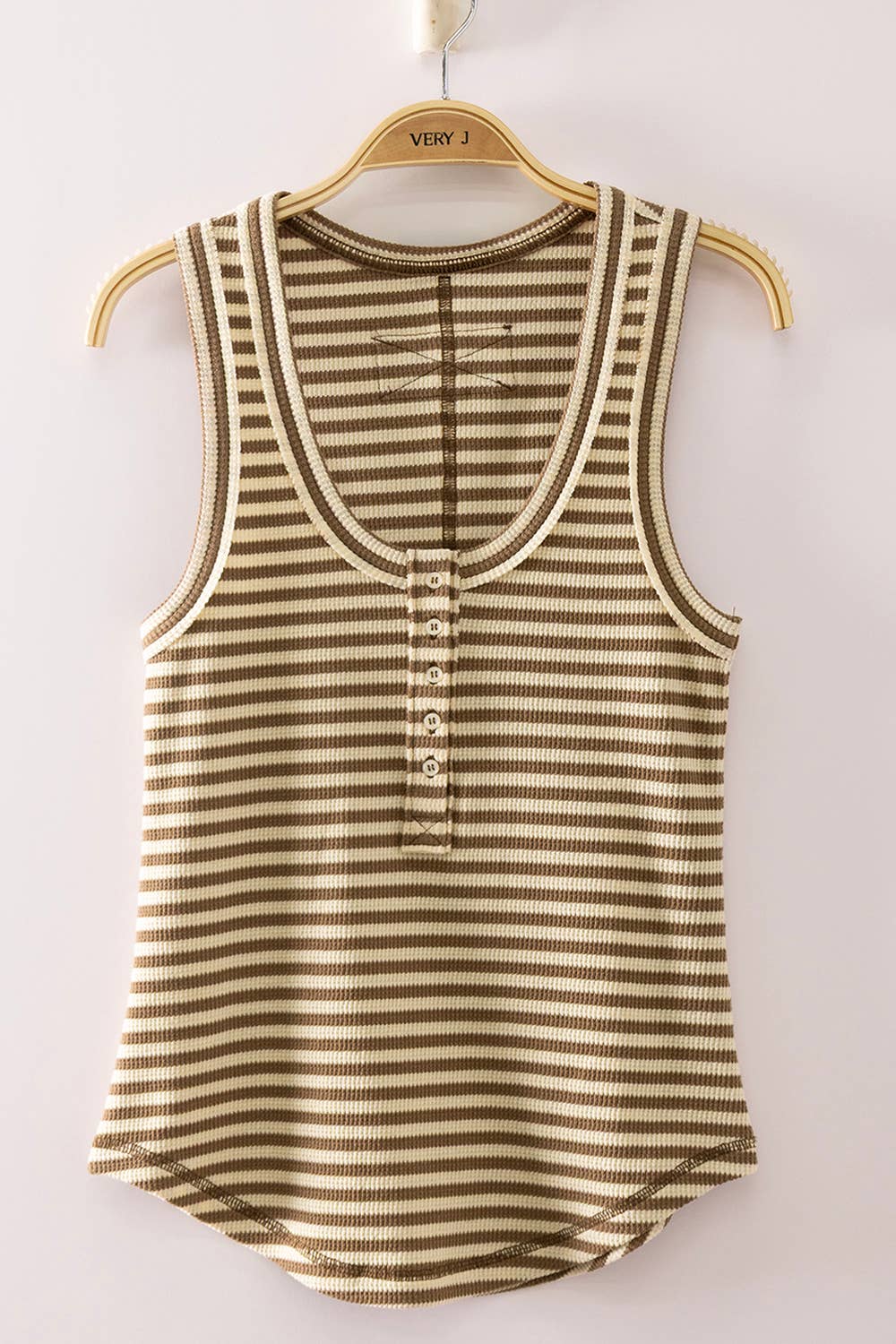 Latte Stripe Henley Tank Top