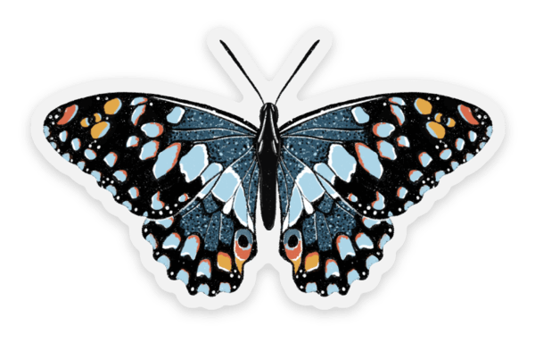 Clear Blue Speckled Butterfly Sticker, 2.5x1.5in