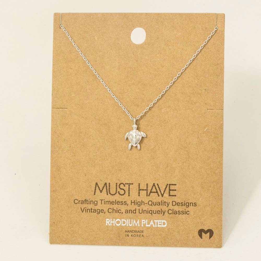 Gold Dipped Turtle Pendant Necklace: Silver