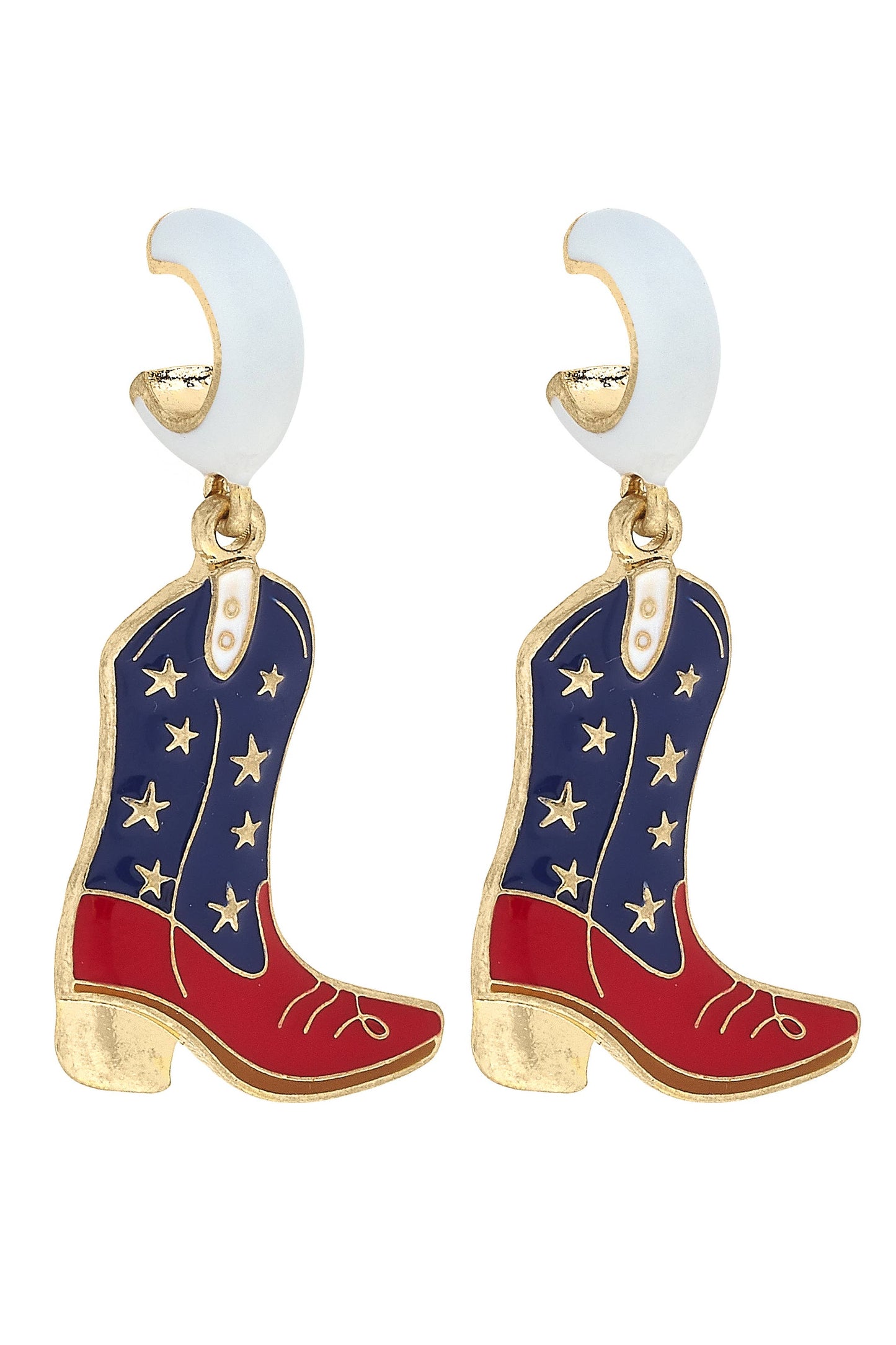 All American Enamel Boot Huggie Hoop Earrings in White