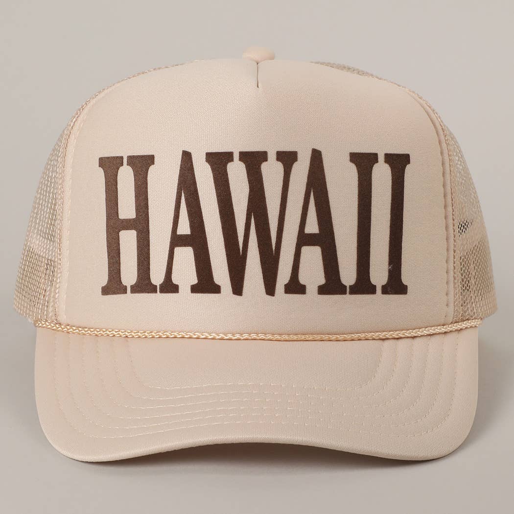 HAWAII Text Printed Mesh Back Foam Trucker Hat
