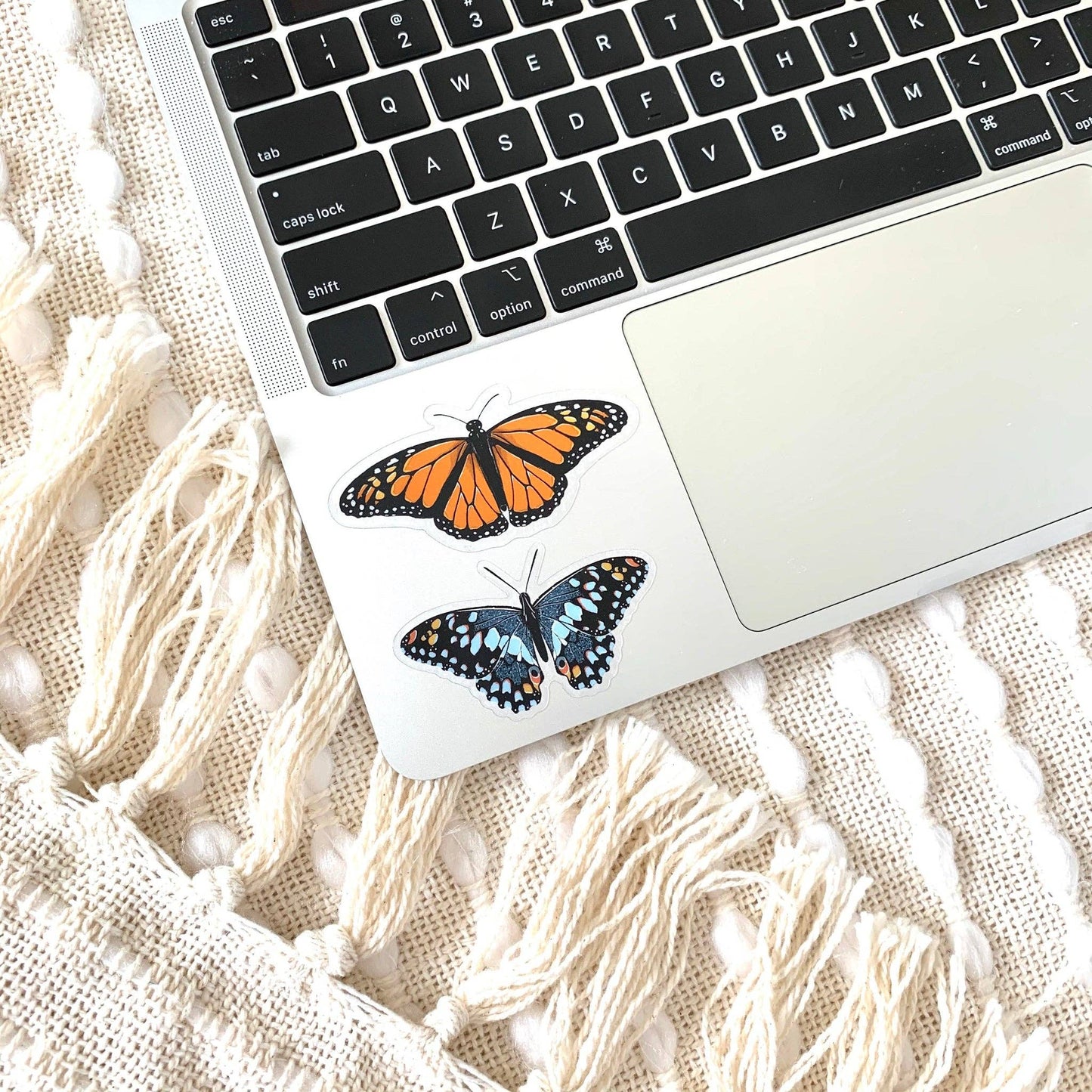 Clear Blue Speckled Butterfly Sticker, 2.5x1.5in