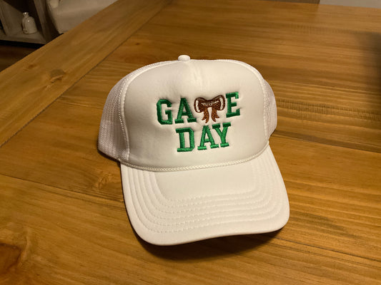 Custom Game Day School Spirit Trucker Hat: Emerald Green