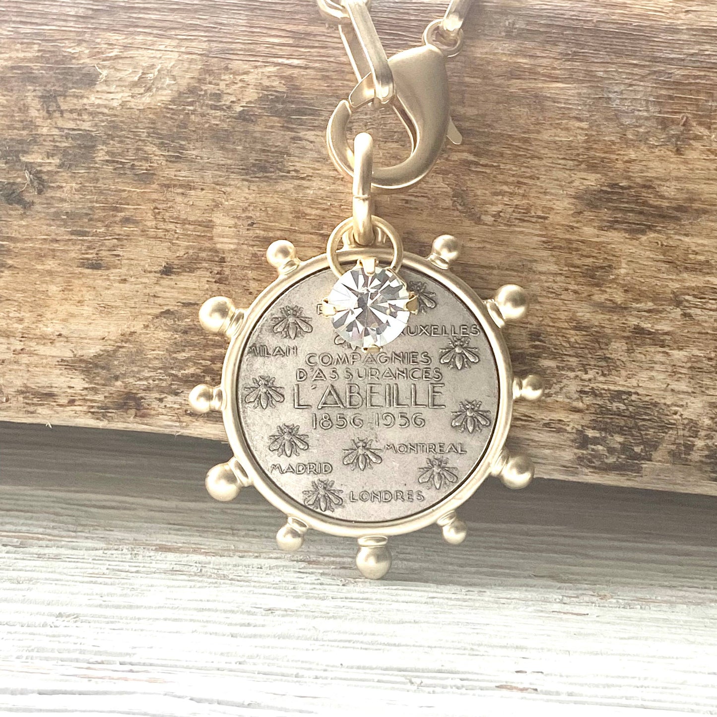 Matte Gold French Bee Coin Medallion Boutique Jewelry Kande: 20”