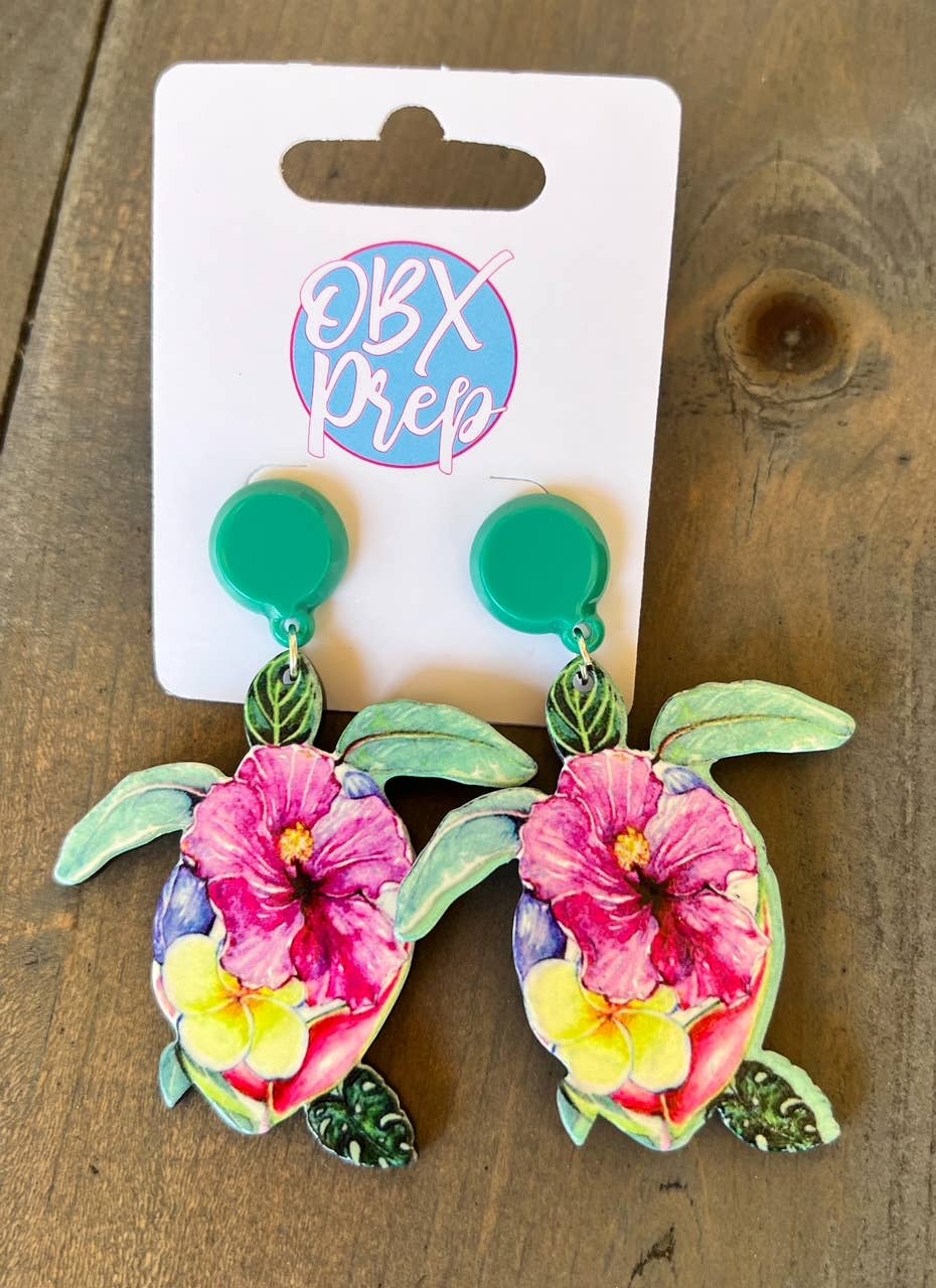 Turtle Acetate Drop Mint Green Earrings