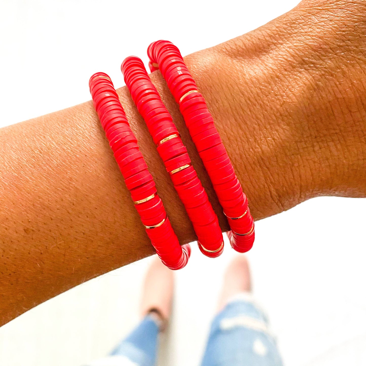 Red and Gold Heishi Bracelet