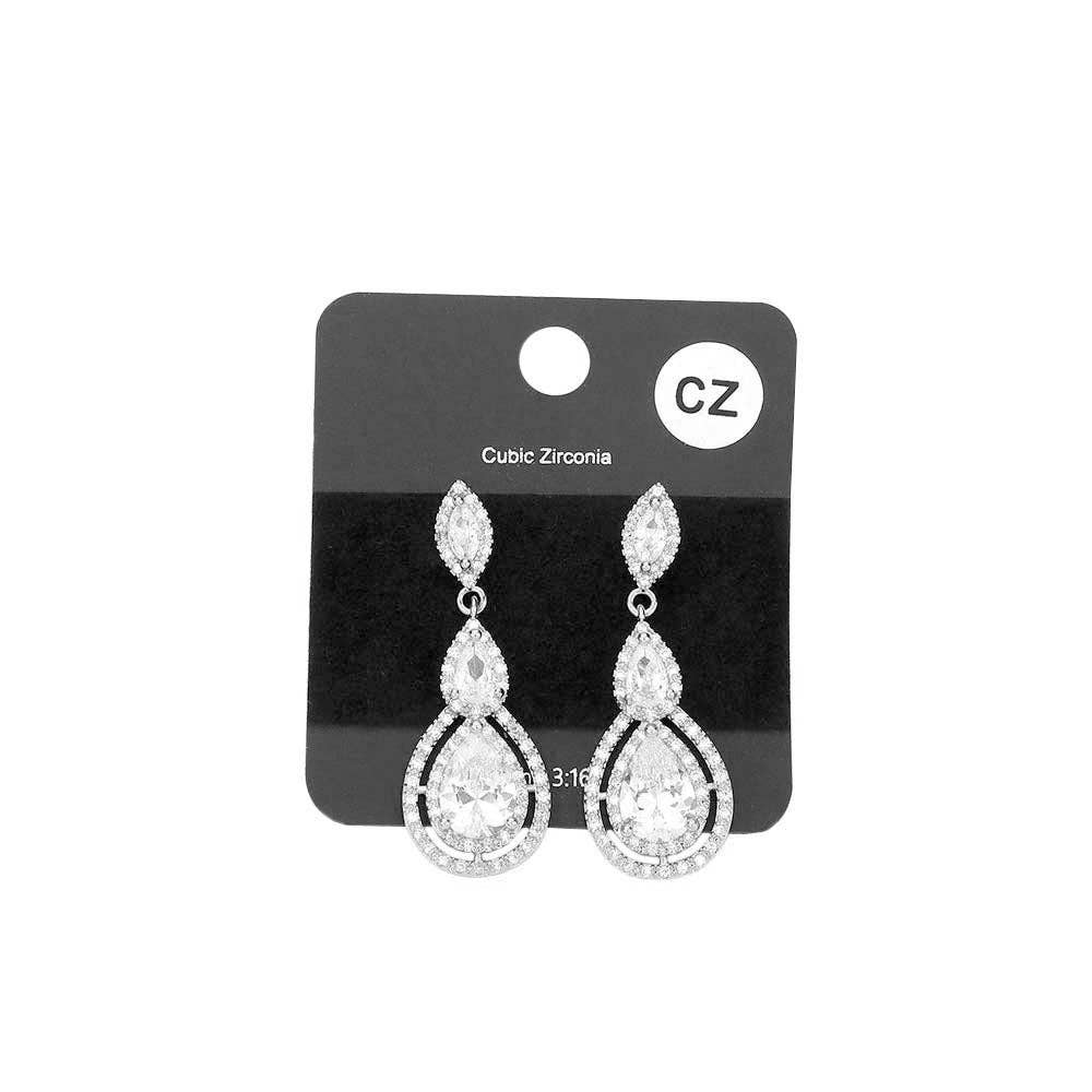 Cz Marquise Teardrop Link Dangle Evening Earrings