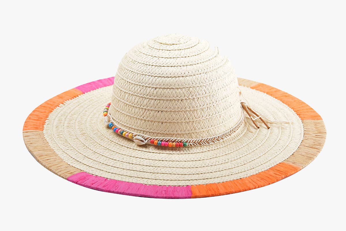 Charity Woven Edge Straw Hat w/ Beaded Band