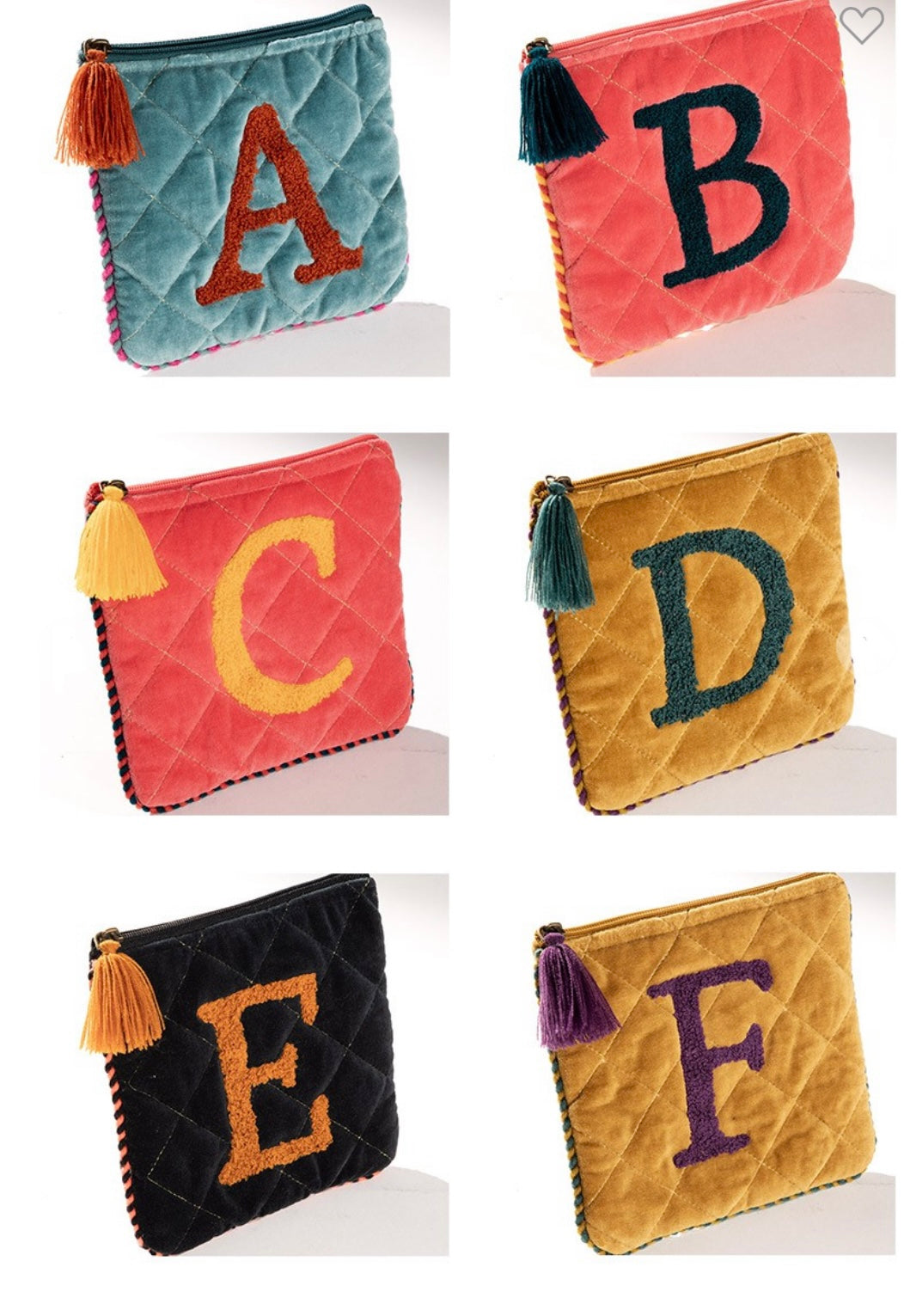 Hand Embroidered Initial Velveteen Bag