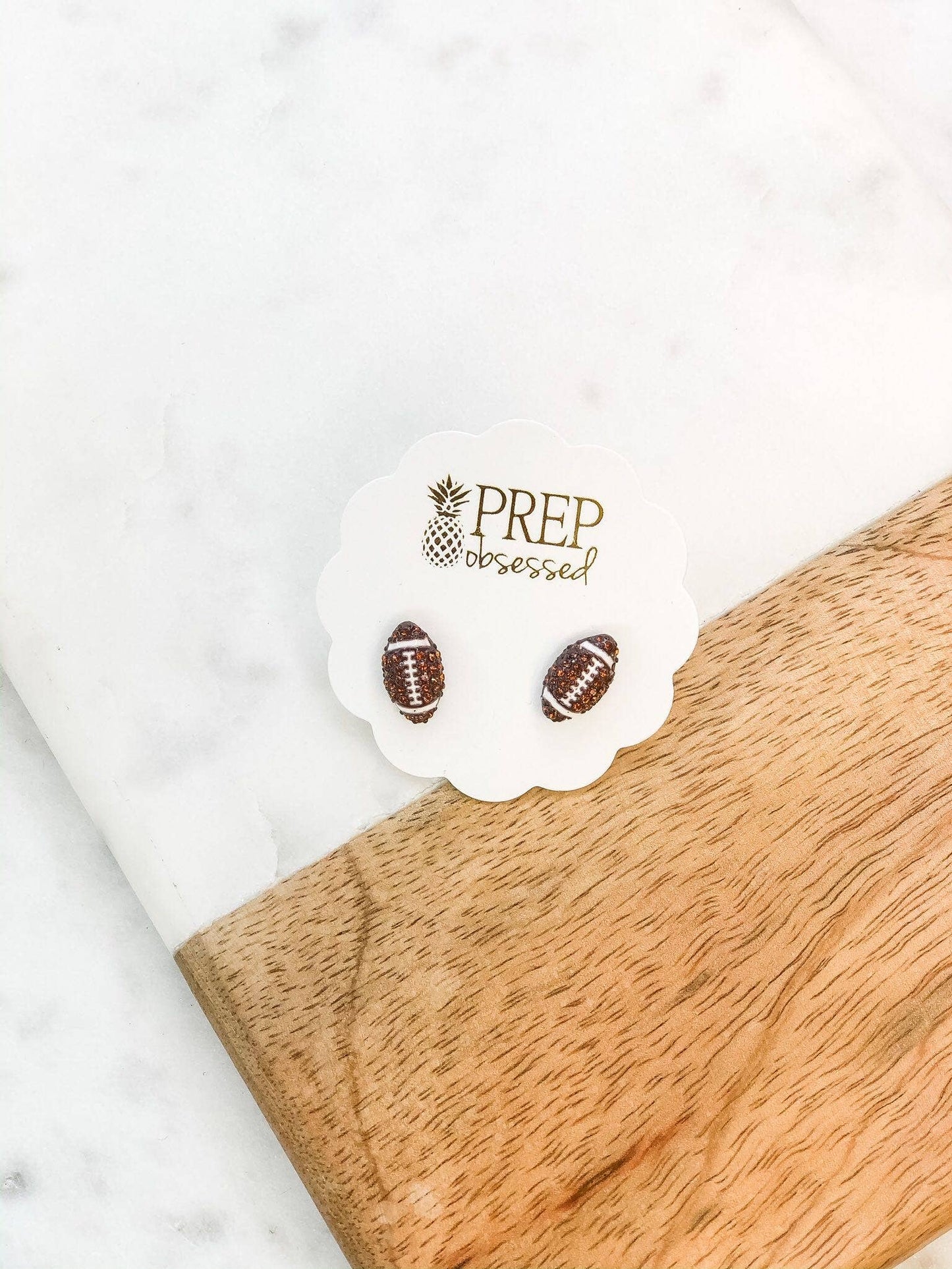 Petite Pave Sports Ball Stud Earrings - Football