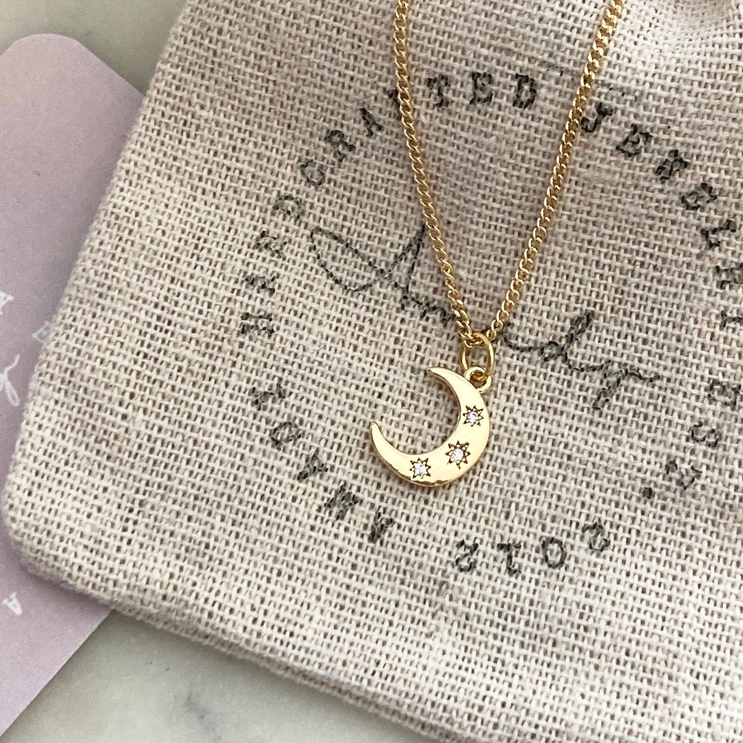 Crescent Half Moon 18K gold filled necklace waterproof