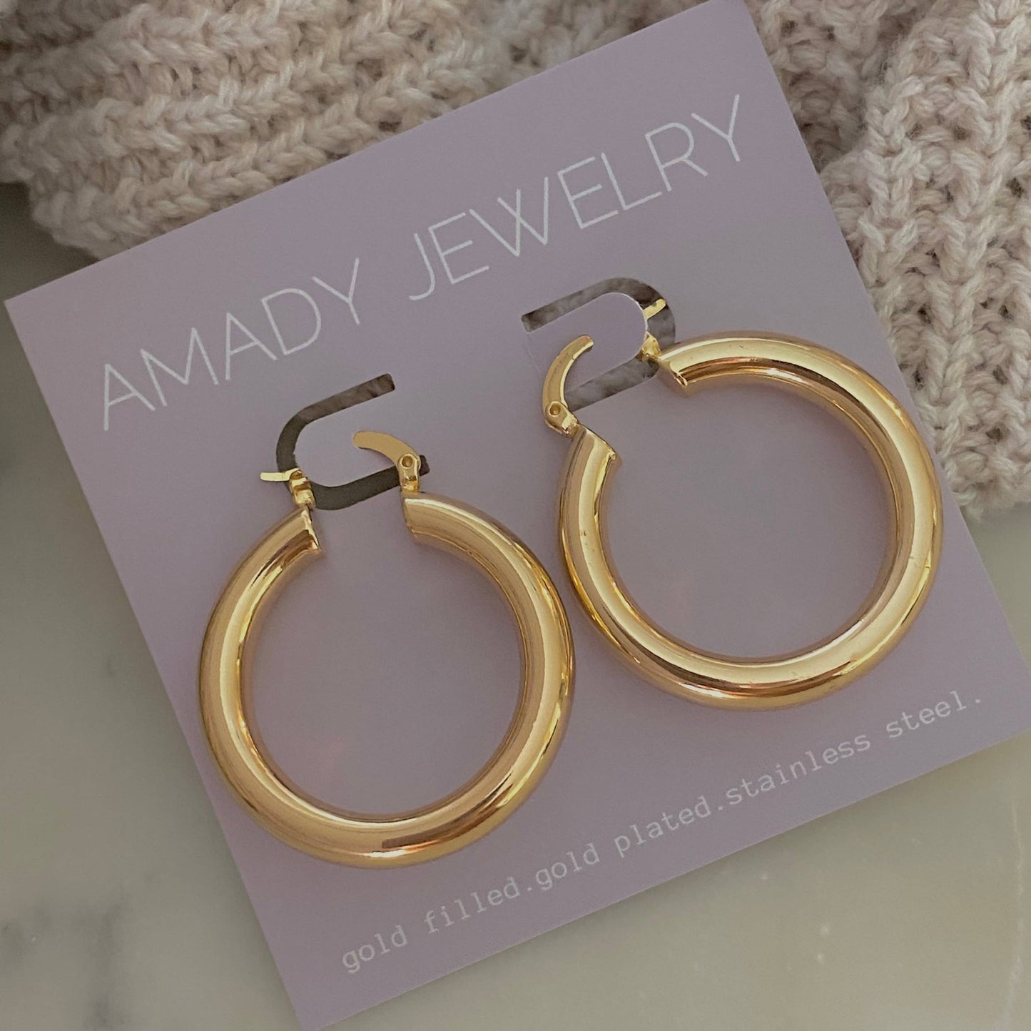33mm Thick Hoop Earrings 18k Gold Filled Water Resistant