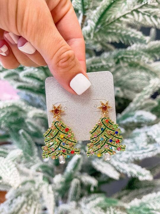 Rhinestone Christmas Tree Dangle Earrings