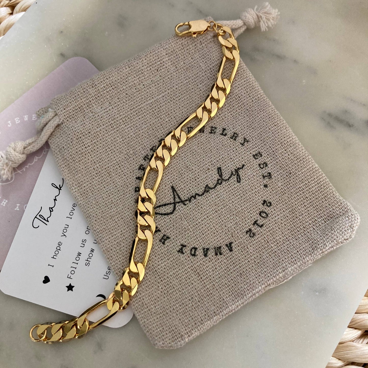 Figaro Chunky Flat Chain Layering Bracelet