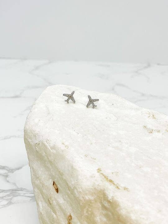 Glitzy Airplane Stud Earrings