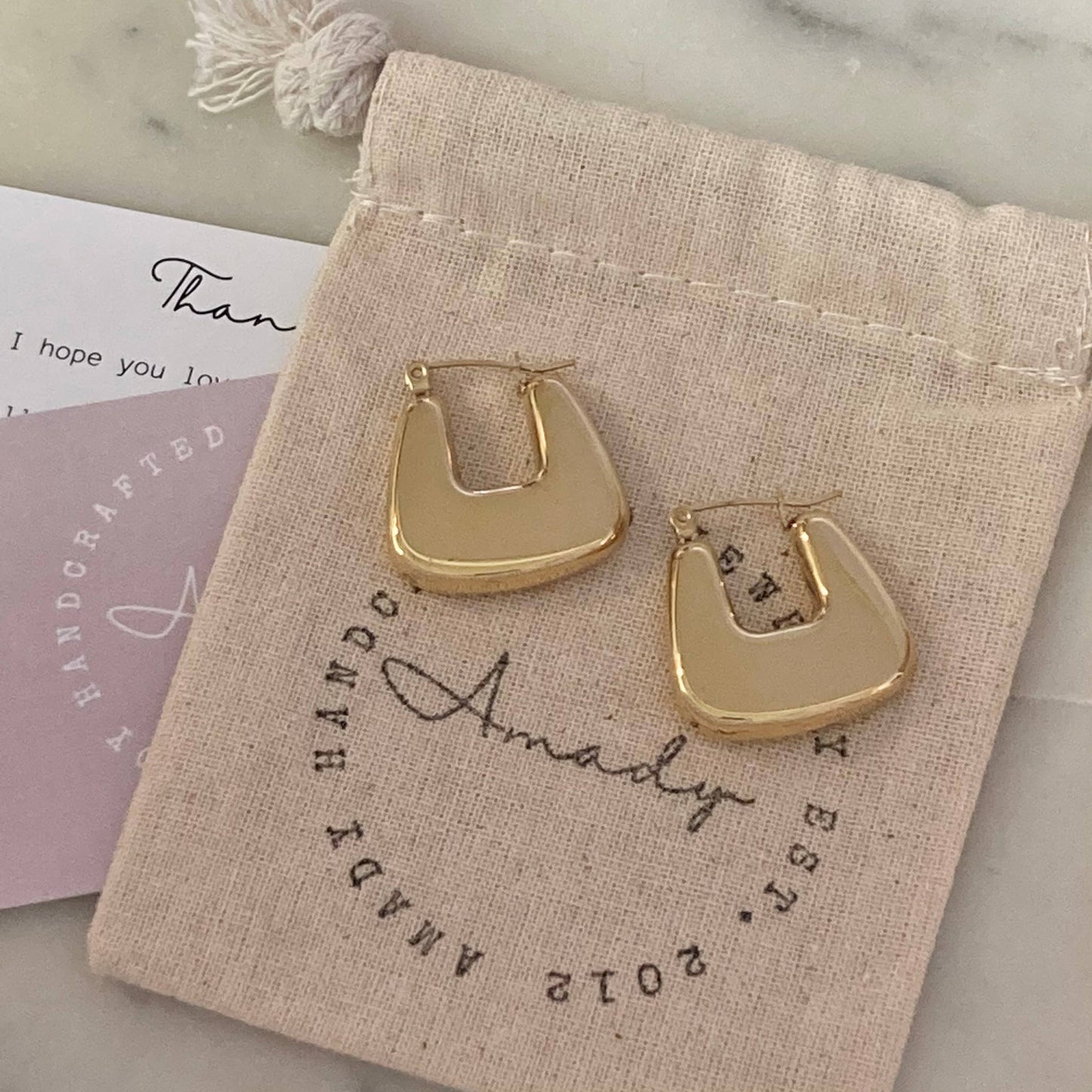 Lightweight gold chunky hoop earring gold plated waterproof