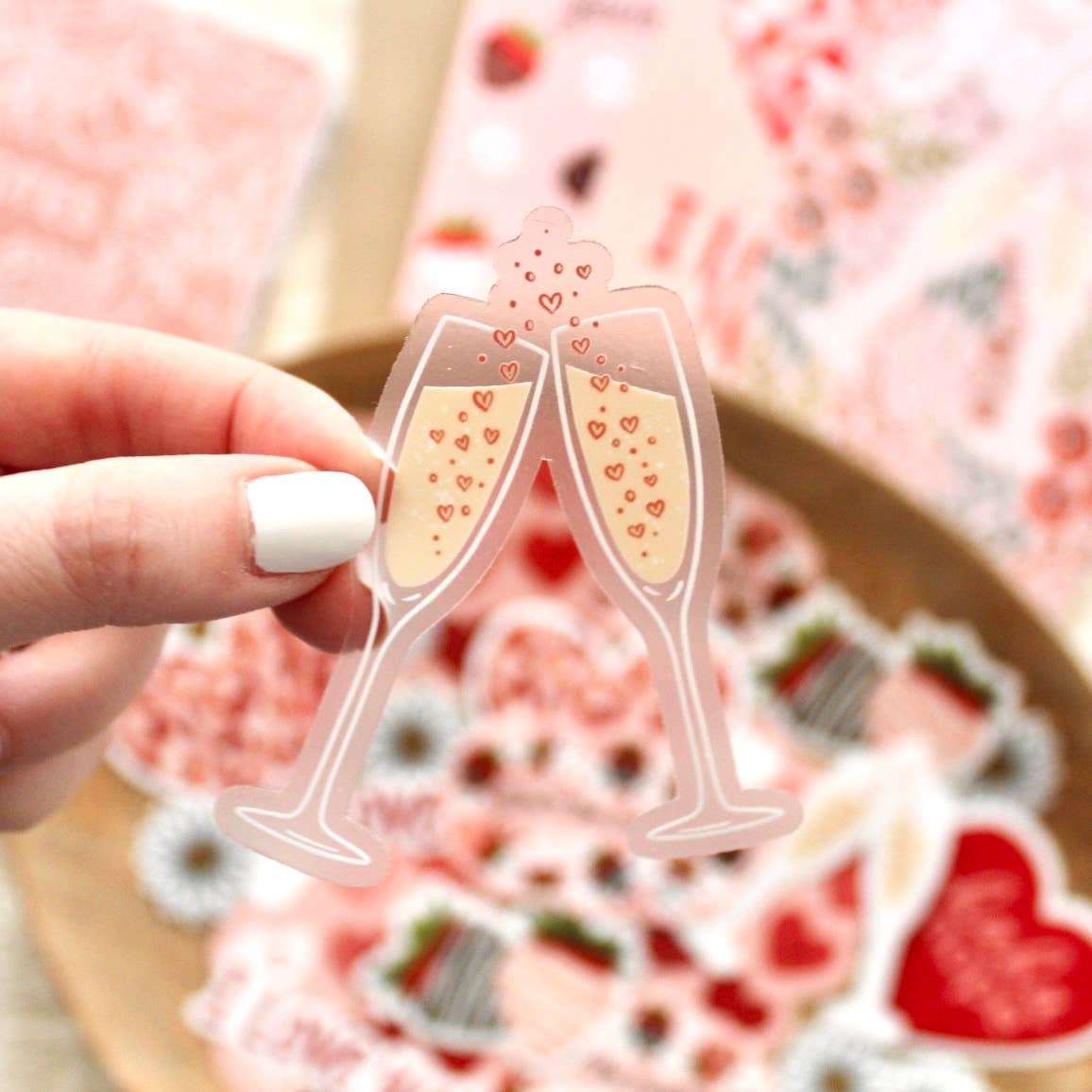 Clear Champagne Glasses Sticker, 3x2.75in