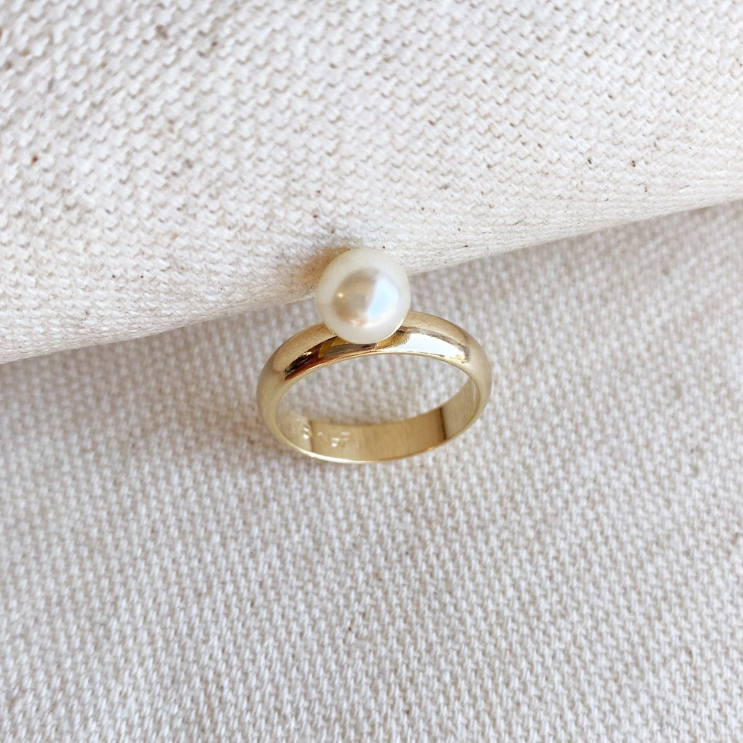 18k Gold Filled Solitaire Pearl Ring: 7