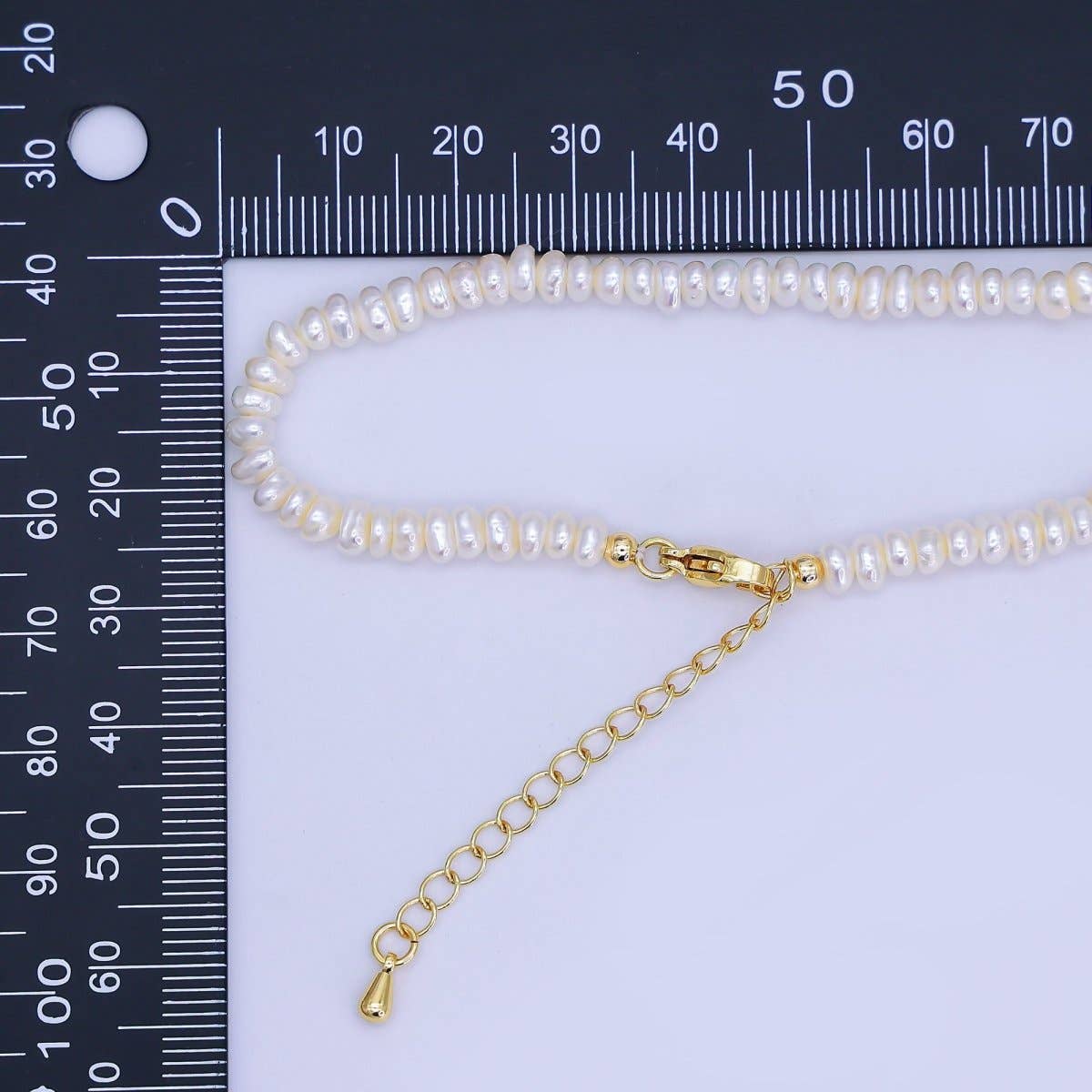24K Gold Filled 5mm Rondelle Freshwater Pearl Gemstone Chain 15 Inch Necklace |  WA-03142