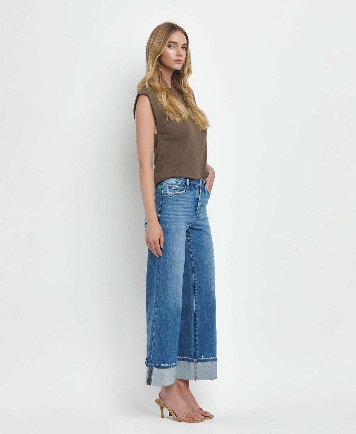 Vervet High Rise Cuffed Wide Leg Jeans