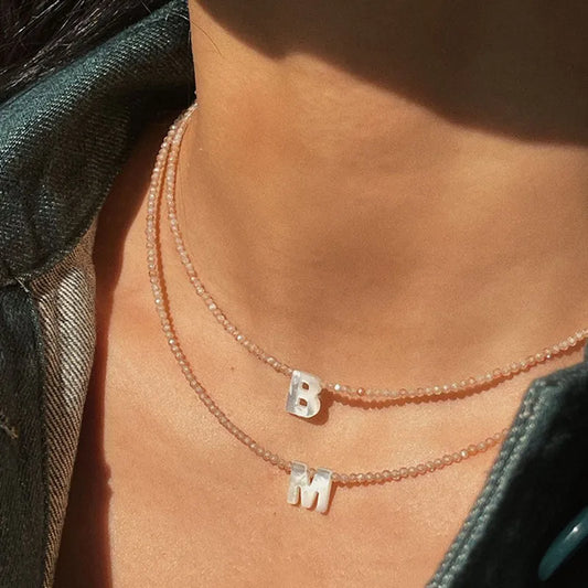 Beaded Shell Initial Necklace