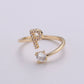 Adjustable Gold Initial Ring With CZ R370~R395: C