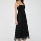 POLKA DOT TULLE SPAGHETTI STRAP MIDI DRESS: BURGUNDY
