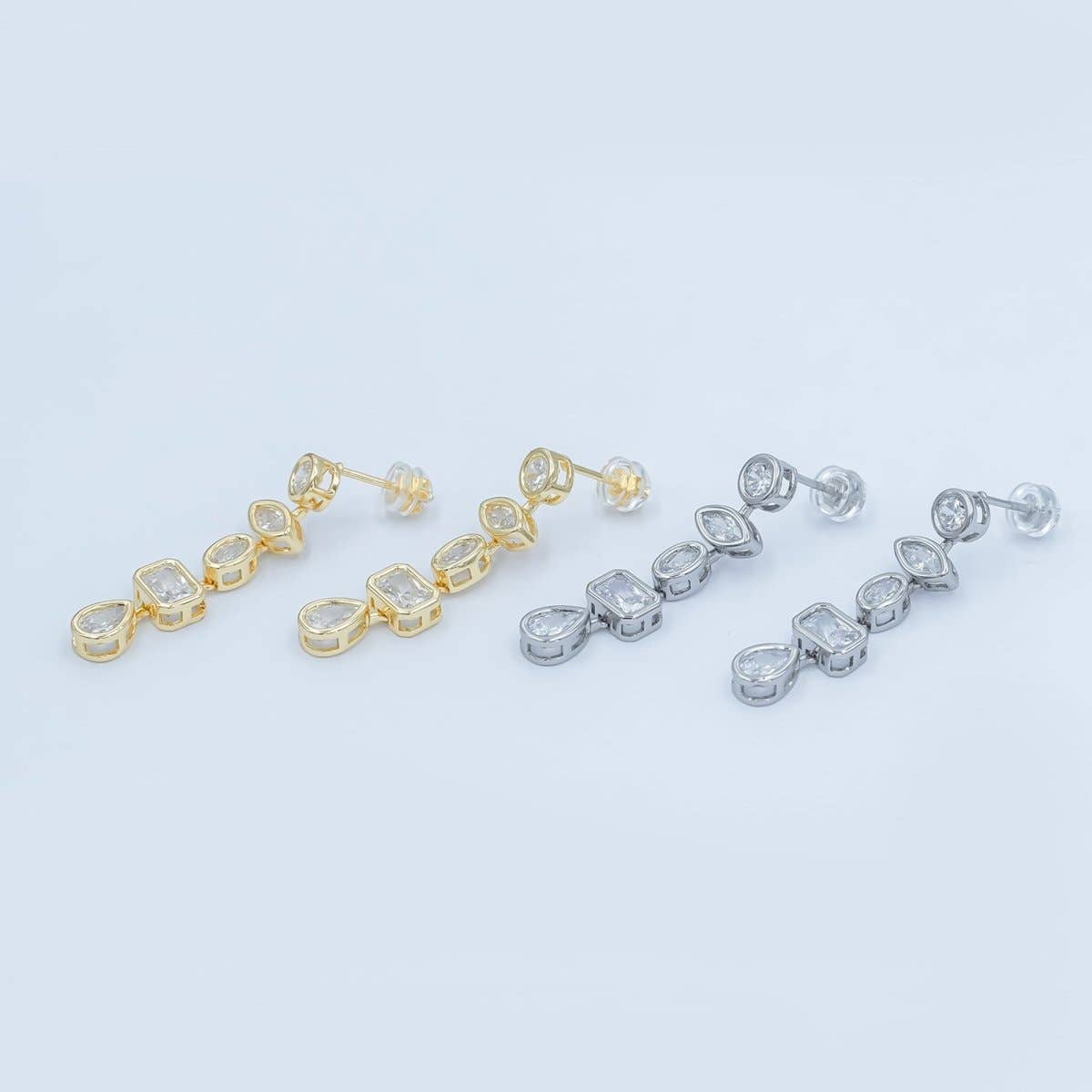 24K Gold Filled 20mm Geometric CZ Bezel Drop Stud Earrings in Gold & Silver | AB678 AB679: Gold