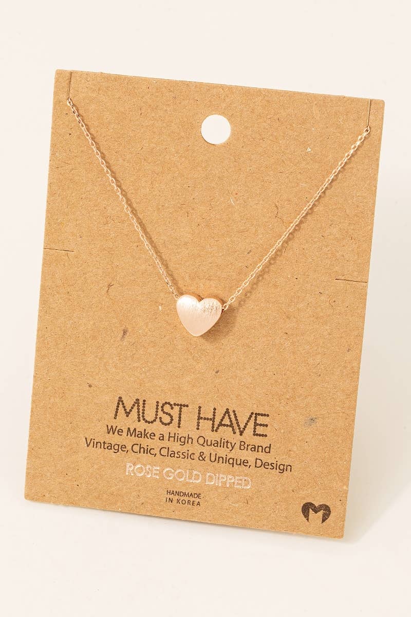 Brushed Gold Dipped Heart Pendant Necklace: Gold