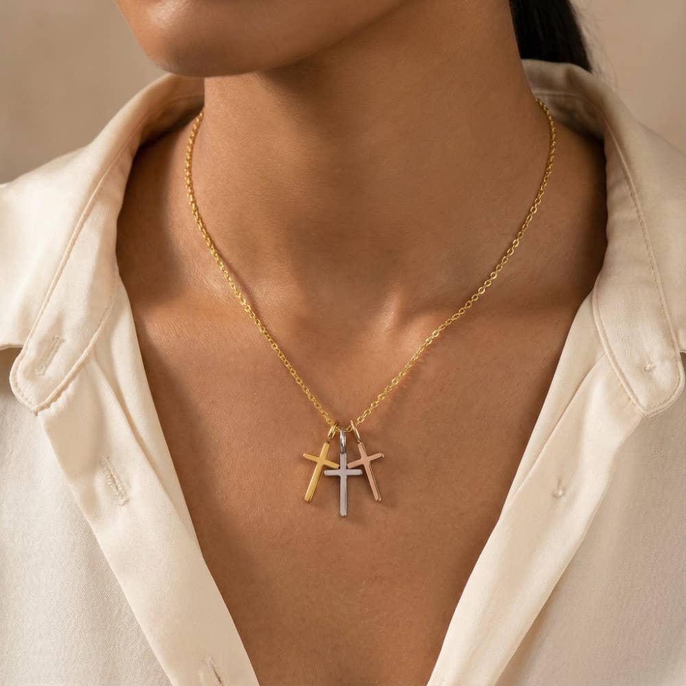 Triple Cross Pendant Necklace: G