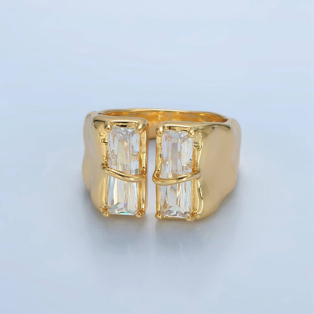 24K Gold Filled Double Baguette CZ Signet Wrap Ring | U330