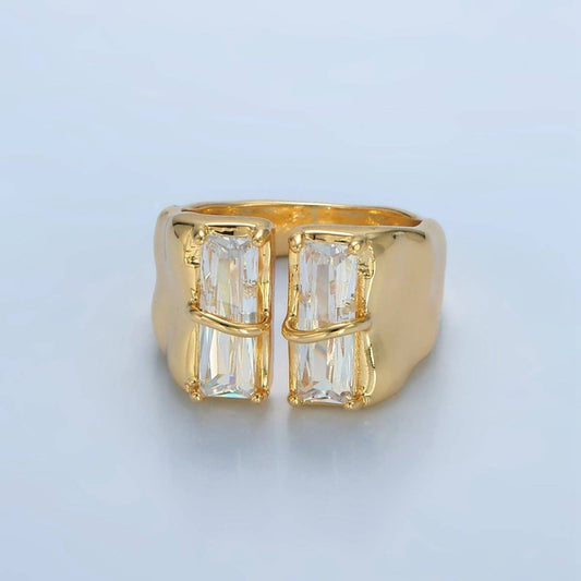 Double Baguette CZ Signet Wrap Ring