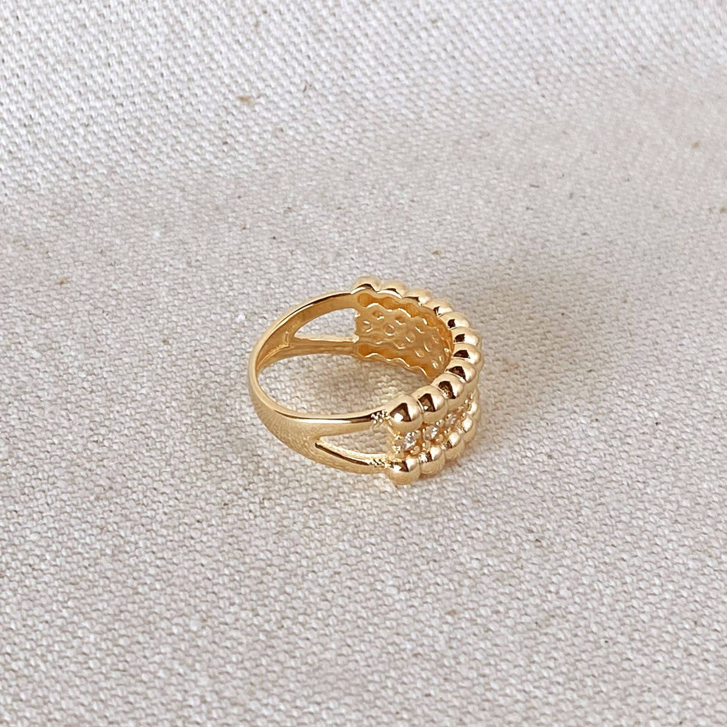 18k GoldFilled Beaded and Cubic Zirconia Ring: 7