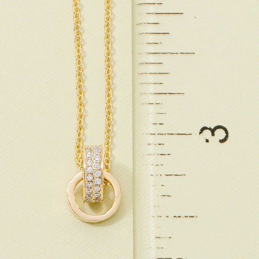 Cz Double Ring Link Pendant Necklace: G