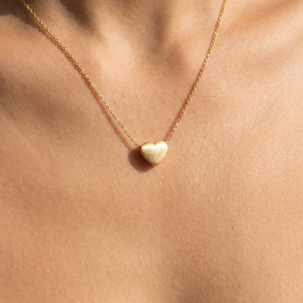 Brushed Gold Dipped Heart Pendant Necklace: Gold