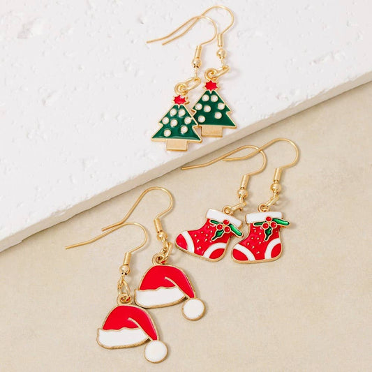 Santa Hat, Stocking and Tree Earrings
