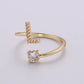 Adjustable Gold Initial Ring With CZ R370~R395: D