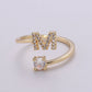 Adjustable Gold Initial Ring With CZ R370~R395: T