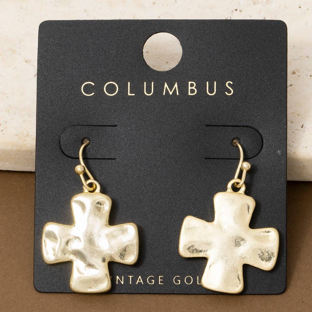Vintage Gold Dipped Cross Dangle Earrings: GOLD