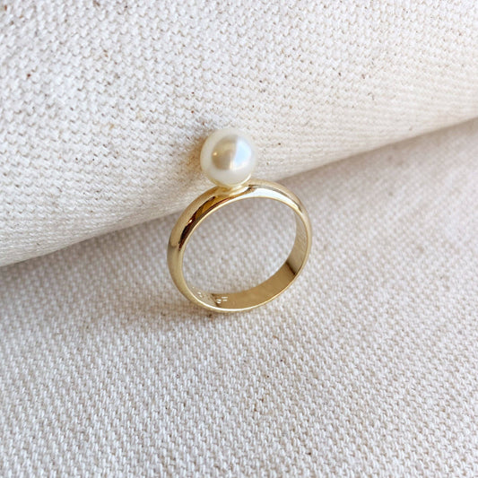 18k Gold Filled Solitaire Pearl Ring: 7