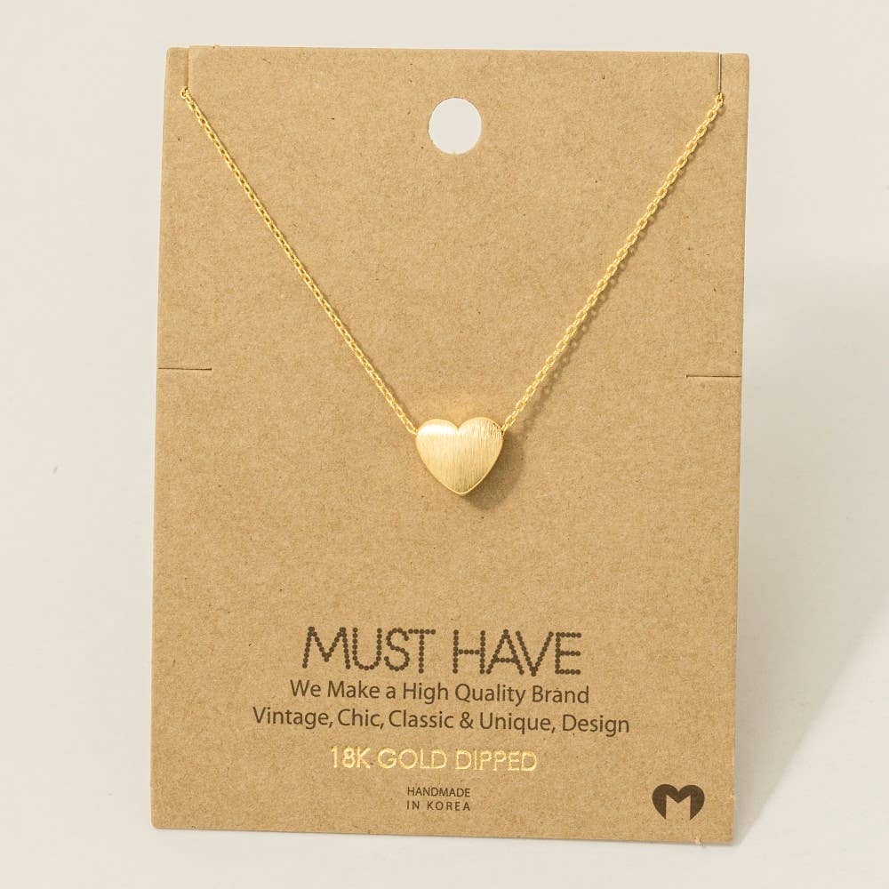 Brushed Gold Dipped Heart Pendant Necklace: Silver
