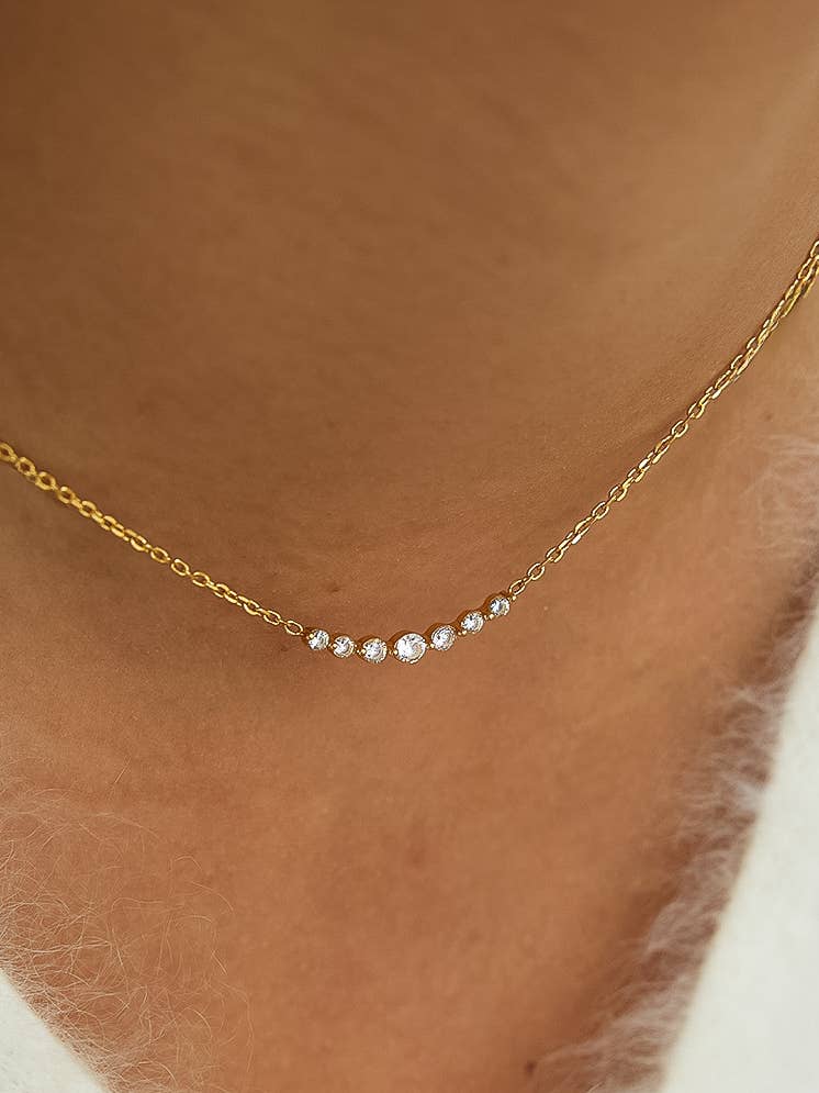 Remmi 18K Gold Non-Tarnish Crystal Station Chain Necklace: Yellow Gold