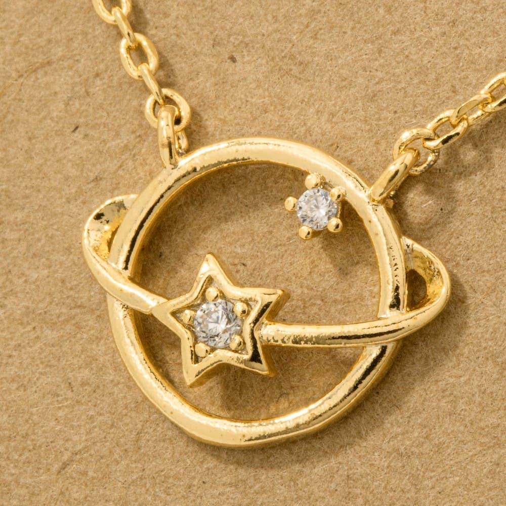 Gold Dipped Studded Star Orbit Pendant Necklace