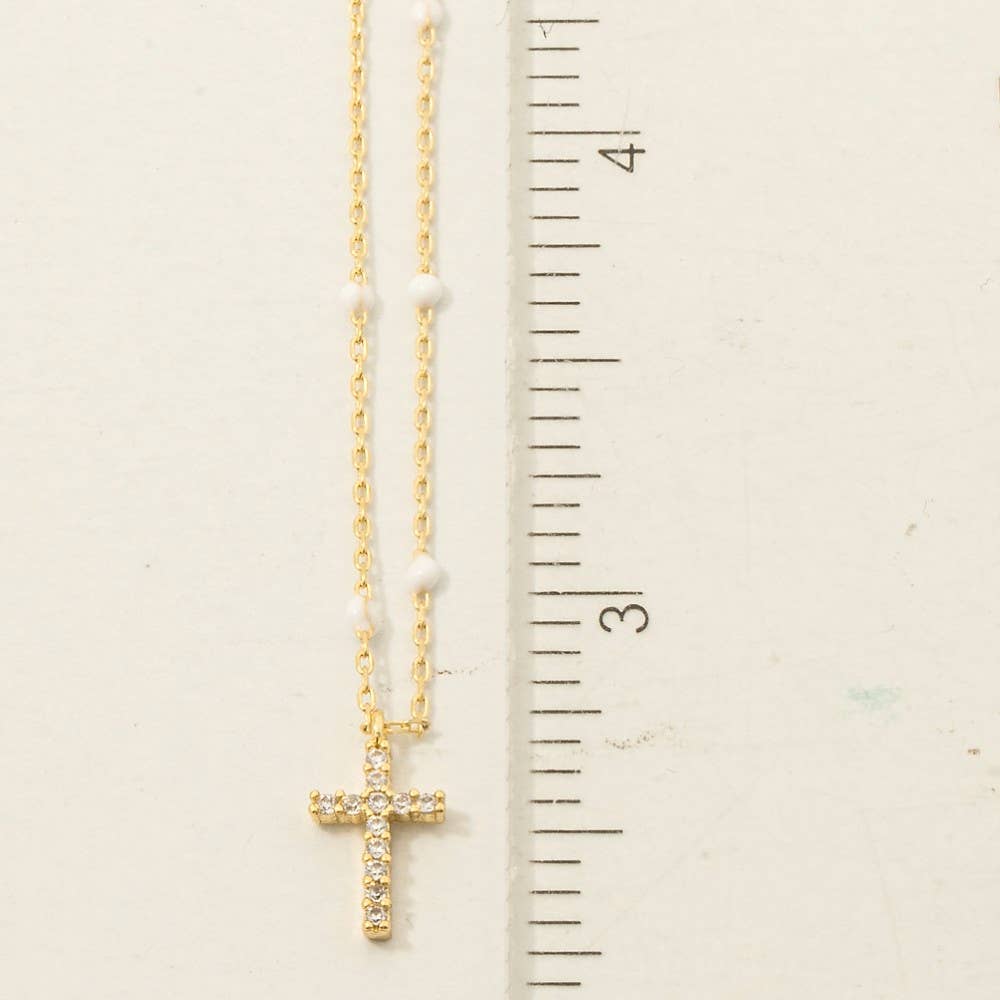 Gold Dipped Station Cz Cross Pendant Necklace: GOLD