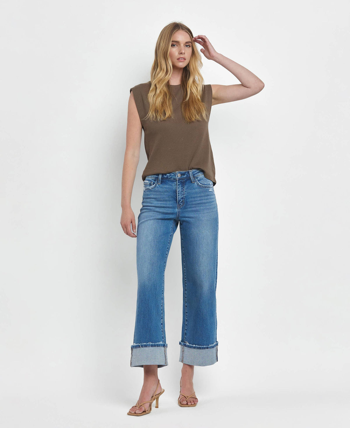 Vervet High Rise Cuffed Wide Leg Jeans