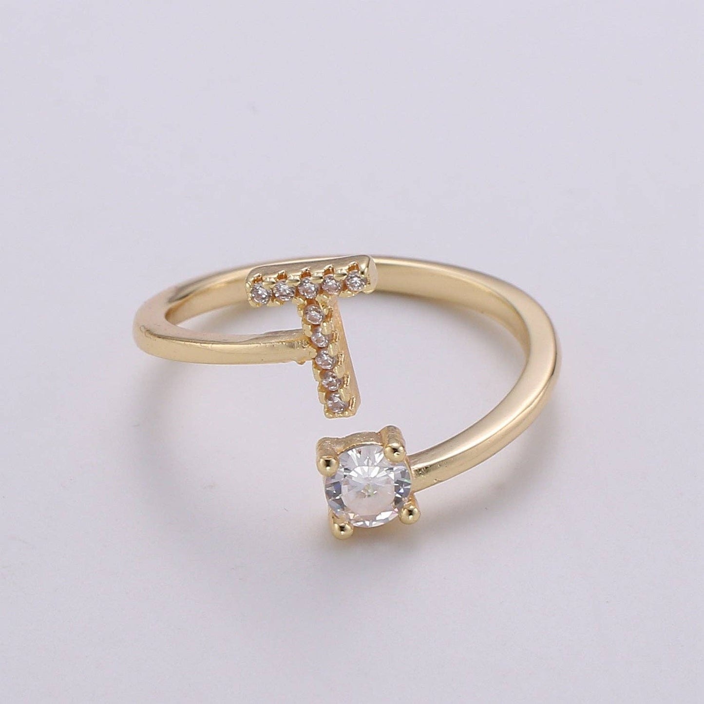 Adjustable Gold Initial Ring With CZ R370~R395: B