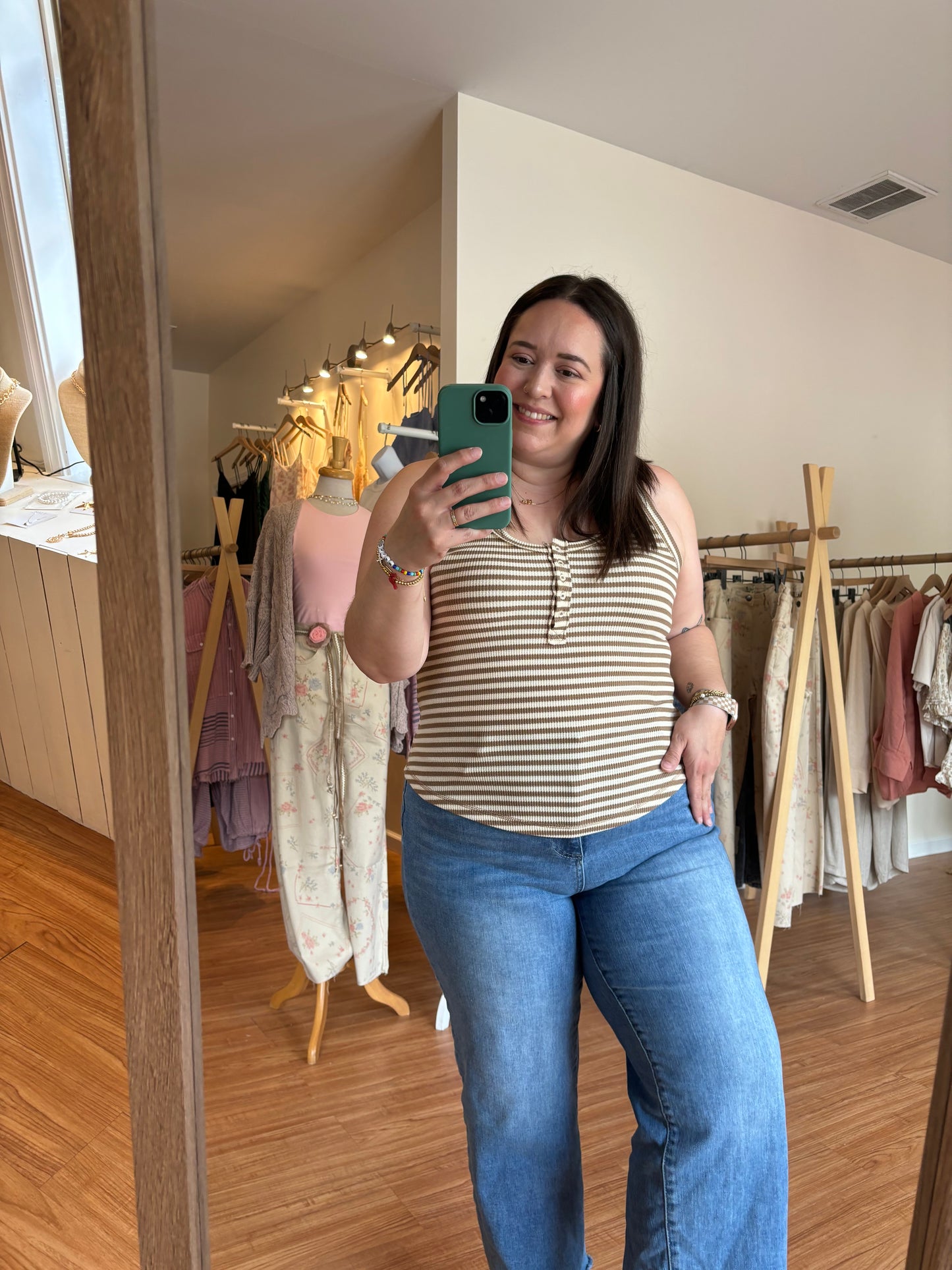 Latte Stripe Henley Tank Top