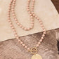 Multi Strand Wooden Beads Short Coin Necklace in Pink and Gold