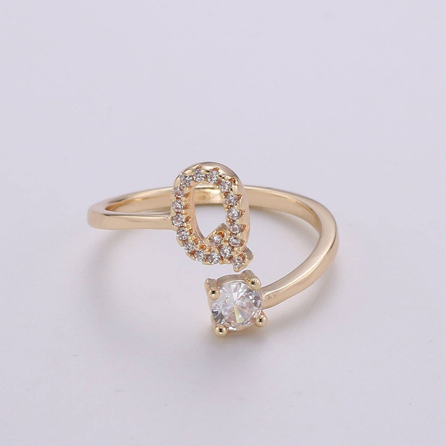 Adjustable Gold Initial Ring With CZ R370~R395: A