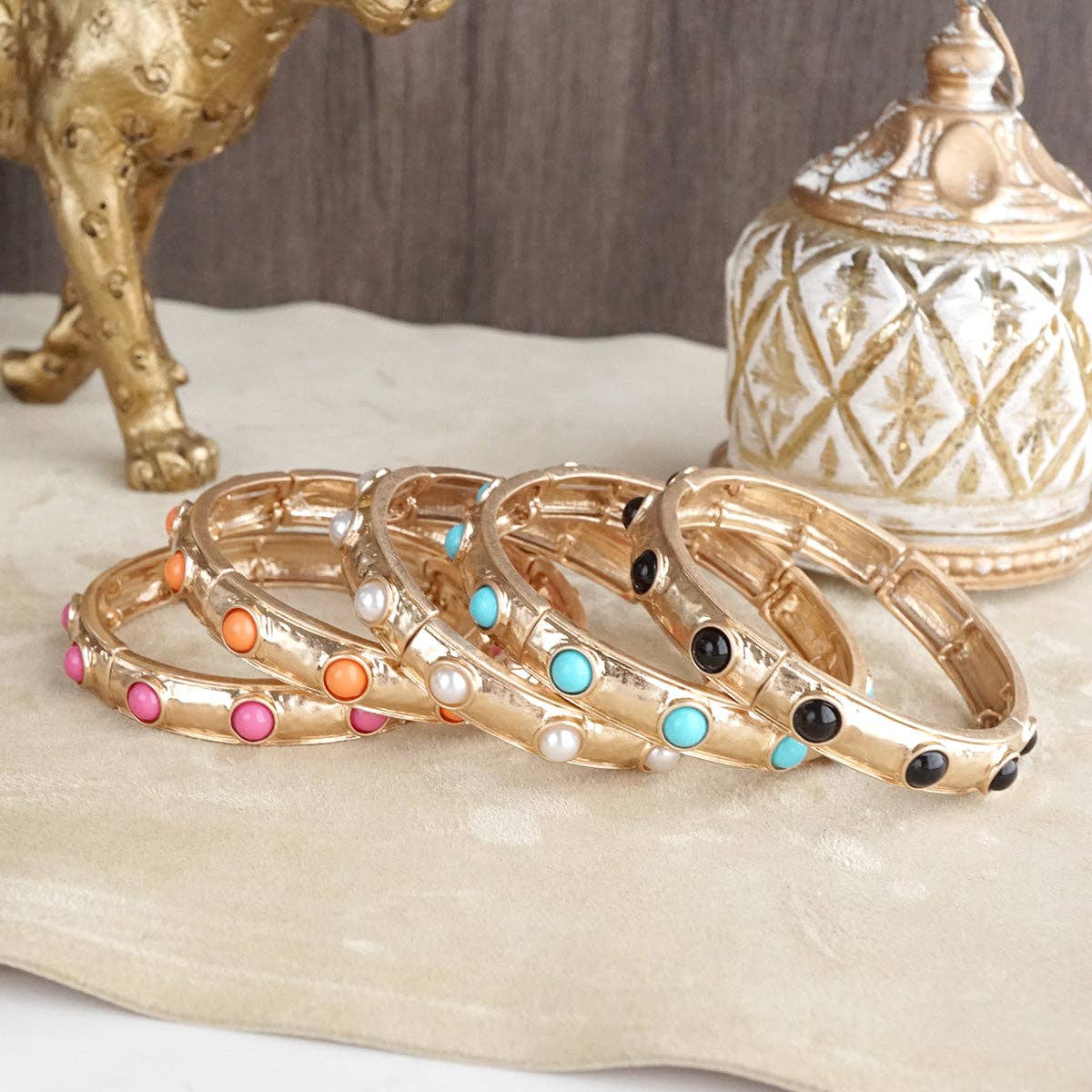 Timeless Charm – Slim Cabochon Eternity Bangle: Pearl